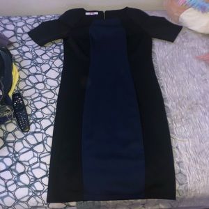 black and blue midi dress